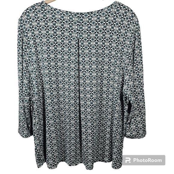 J. Jill Wearever Collection Teal Blue Geometric Print Blouse Size L - Picture 5 of 9